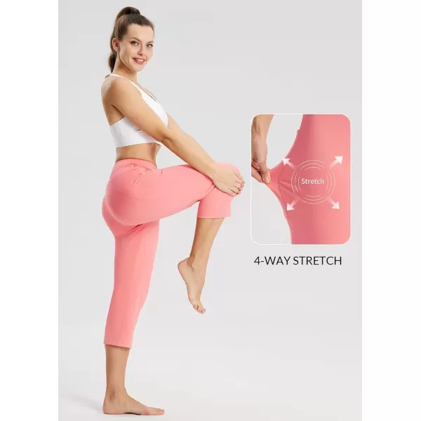 BALEAF Yoga Pants for Women Capris High Waist Leggings with Pockets Wide Leg Exercise Workout Crop Straight Open BottomHot Pink