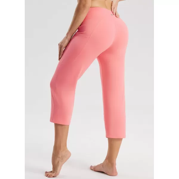 BALEAF Yoga Pants for Women Capris High Waist Leggings with Pockets Wide Leg Exercise Workout Crop Straight Open BottomHot Pink