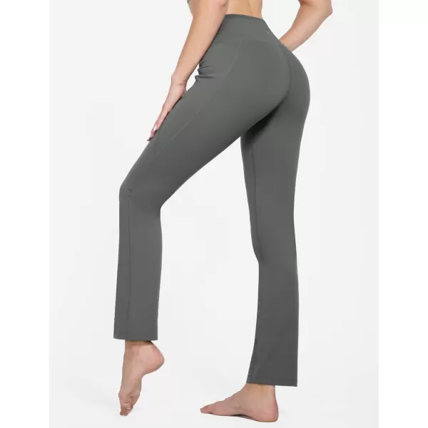 BALEAF Yoga Pants with Pockets for Women 29 32 Straight Leg High Waisted Slim Slacks Casual Workout Pants29 Inseam Grey