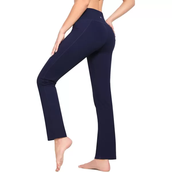 BALEAF Yoga Pants with Pockets for Women 29 32 Straight Leg High Waisted Slim Slacks Casual Workout Pants29 Inseam Navy