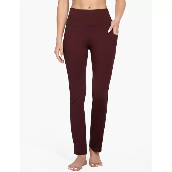 BALEAF Yoga Pants with Pockets for Women 29 32 Straight Leg High Waisted Slim Slacks Casual Workout Pants29 Inseam Wine Red