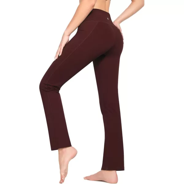 BALEAF Yoga Pants with Pockets for Women 29 32 Straight Leg High Waisted Slim Slacks Casual Workout Pants29 Inseam Wine Red