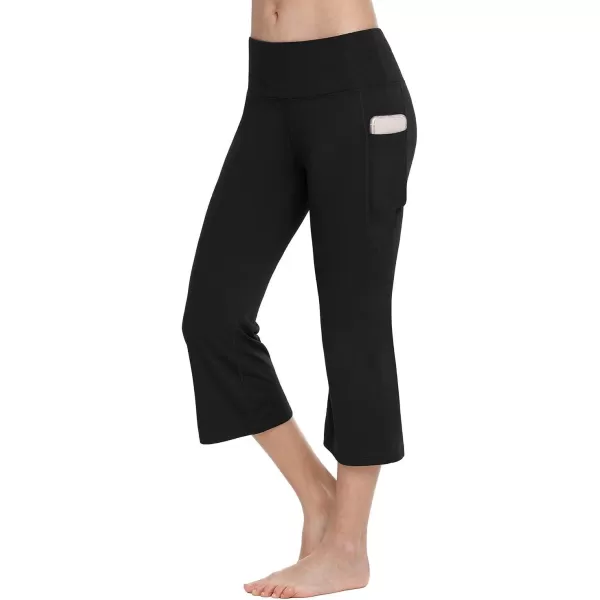 BALEAF Yoga Workout Capris for Women Lounge Flare Pants Casual Work Bootcut with Side Pockets  21Black