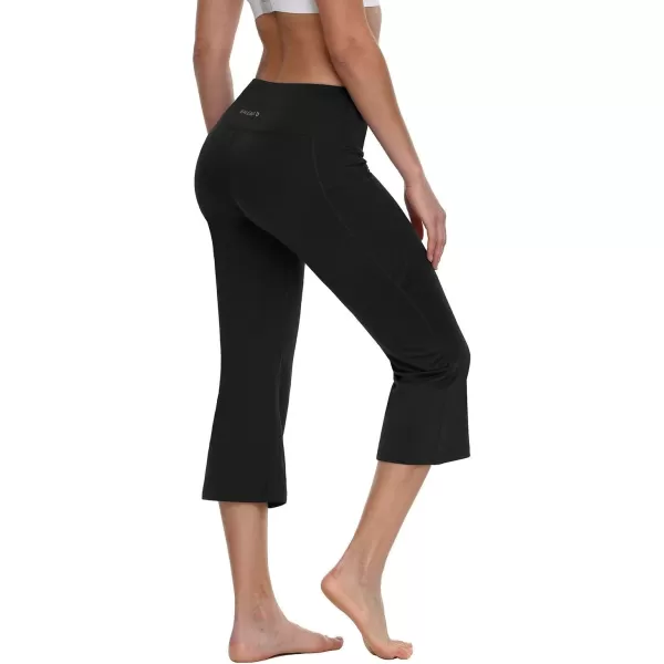 BALEAF Yoga Workout Capris for Women Lounge Flare Pants Casual Work Bootcut with Side Pockets  21Black