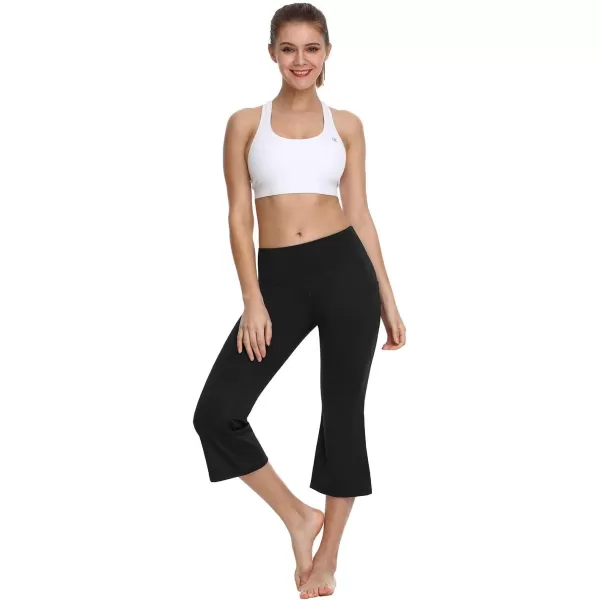 BALEAF Yoga Workout Capris for Women Lounge Flare Pants Casual Work Bootcut with Side Pockets  21Black