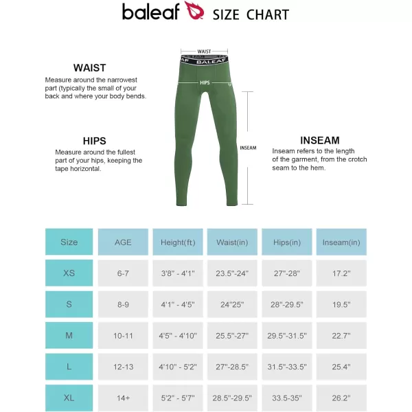 BALEAF Youth Compression Pants Boys Leggings Kids Baseball Pants Tights Base Layer Football Basketball SportsArmy Green