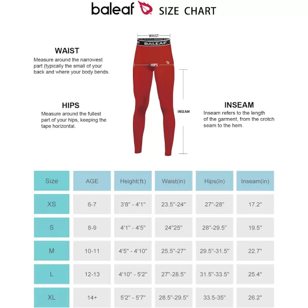 BALEAF Youth Compression Pants Boys Leggings Kids Baseball Pants Tights Base Layer Football Basketball SportsRed