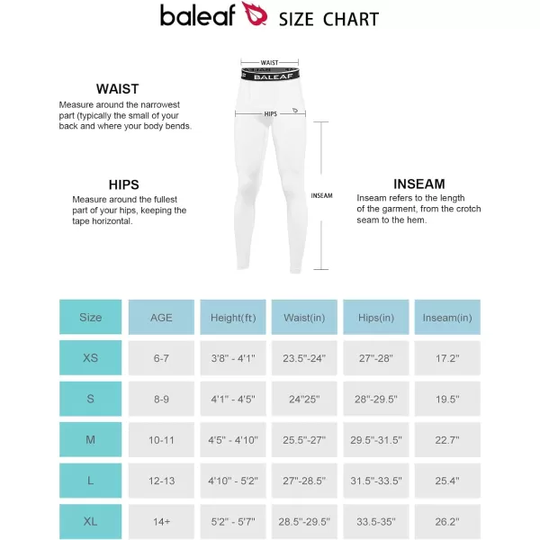 BALEAF Youth Compression Pants Boys Leggings Kids Baseball Pants Tights Base Layer Football Basketball SportsWhite