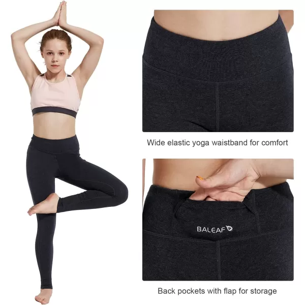 BALEAF Youth Girls Athletic Dance Leggings Compression Pants Running Active Yoga Tights with Back Pocket1 Back Pocket Charcoal