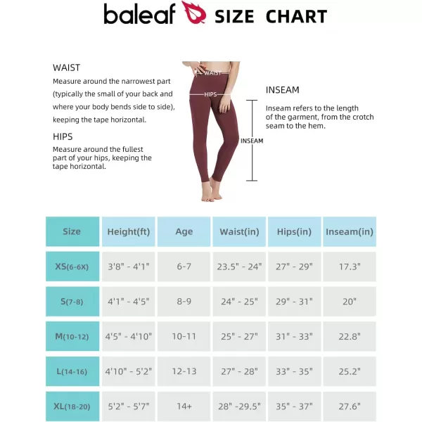 BALEAF Youth Girls Athletic Dance Leggings Compression Pants Running Active Yoga Tights with Back Pocket1 Back Pocket Wine Red