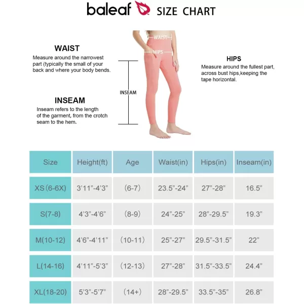 BALEAF Youth Girls Athletic Dance Leggings Compression Pants Running Active Yoga Tights with Back Pocket2 Side Pockets Pink