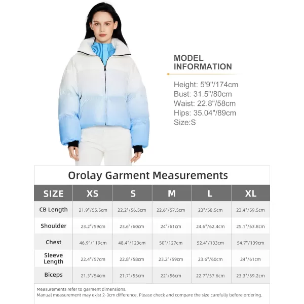 Orolay Womens Cropped Puffer Jacket  Stand Collar Gradient Effect Short Down CoatBlue