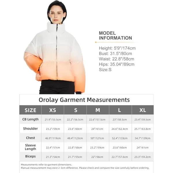 Orolay Womens Cropped Puffer Jacket  Stand Collar Gradient Effect Short Down CoatOrange