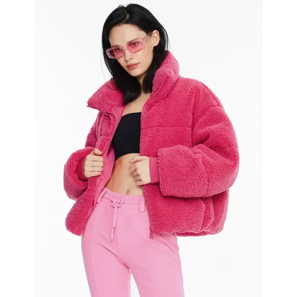 Orolay Womens Fuzzy Fleece Jacket Fluffy Shaggy Jacket Winter Warm Coat Zip Up Cropped OuterwearRose