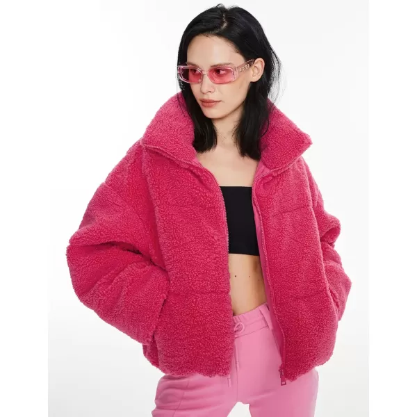 Orolay Womens Fuzzy Fleece Jacket Fluffy Shaggy Jacket Winter Warm Coat Zip Up Cropped OuterwearRose