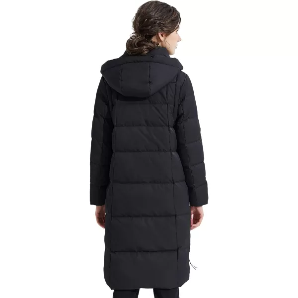 Orolay Womens Thickened Long Down Jacket Winter Down Coat Hooded Puffer Jacket with Side ZipperPirate Black