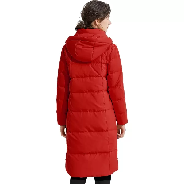 Orolay Womens Thickened Long Down Jacket Winter Down Coat Hooded Puffer Jacket with Side ZipperRed