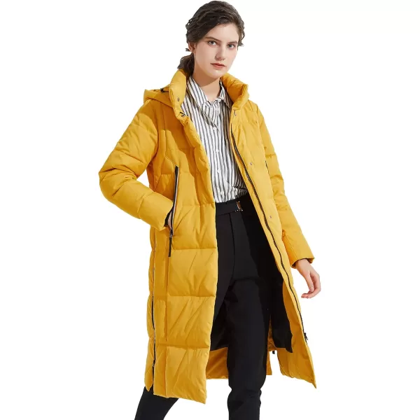 Orolay Womens Thickened Long Down Jacket Winter Down Coat Hooded Puffer Jacket with Side ZipperSpectra Yellow