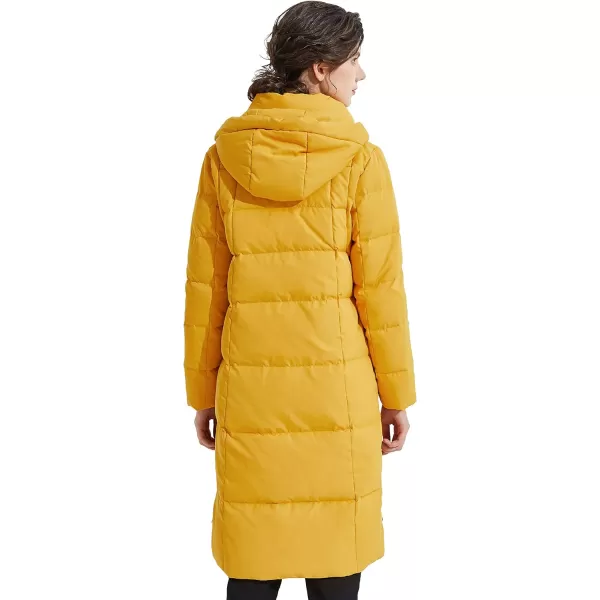 Orolay Womens Thickened Long Down Jacket Winter Down Coat Hooded Puffer Jacket with Side ZipperSpectra Yellow