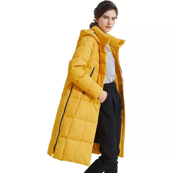 Orolay Womens Thickened Long Down Jacket Winter Down Coat Hooded Puffer Jacket with Side ZipperSpectra Yellow