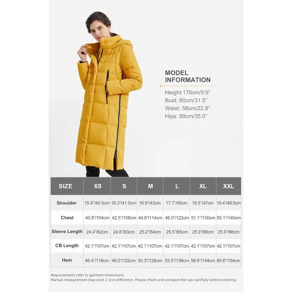 Orolay Womens Thickened Long Down Jacket Winter Down Coat Hooded Puffer Jacket with Side ZipperSpectra Yellow