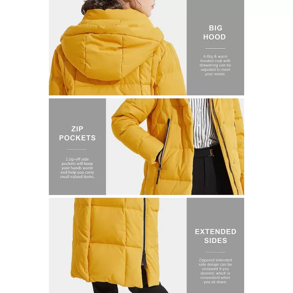 Orolay Womens Thickened Long Down Jacket Winter Down Coat Hooded Puffer Jacket with Side ZipperSpectra Yellow