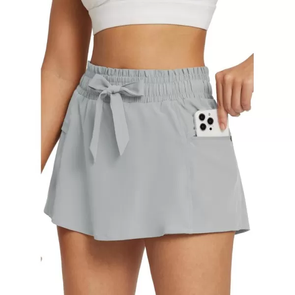 BALEAF 13 Skorts Skirts for Women Golf High Smocked Waistband Tennis Hiking Cargo Shorts Zipper Pockets UPF50Grey