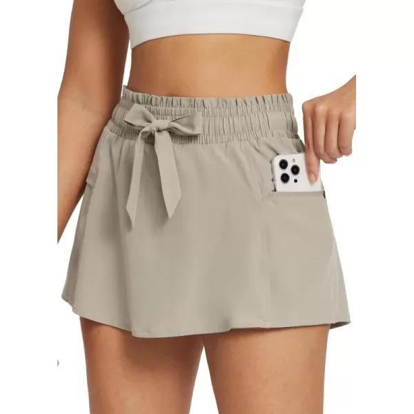 BALEAF 13 Skorts Skirts for Women Golf High Smocked Waistband Tennis Hiking Cargo Shorts Zipper Pockets UPF50Khaki