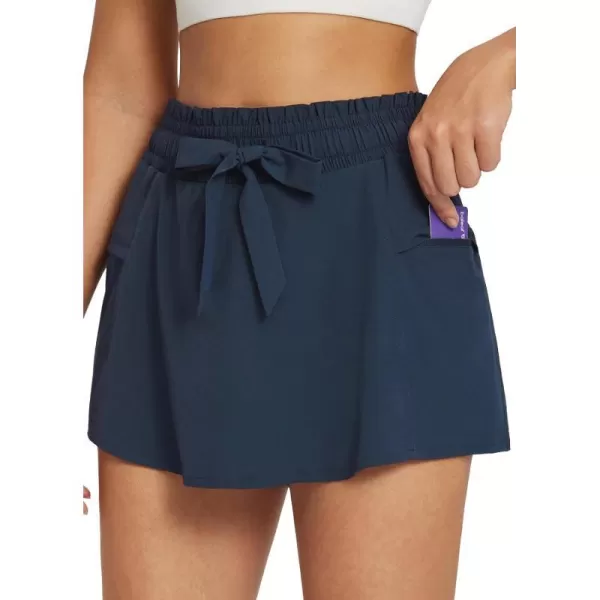 BALEAF 13 Skorts Skirts for Women Golf High Smocked Waistband Tennis Hiking Cargo Shorts Zipper Pockets UPF50Navy