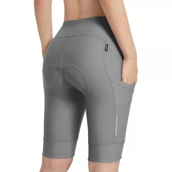 BALEAF 4D Padded Bike Shorts Women 10 Cycling Shorts Padding Long Biking Bicycle Biker Pockets UPF5001light Grey