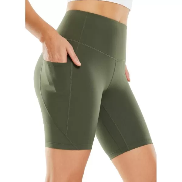 BALEAF 8 Biker Shorts for Women with Pockets High Waisted Yoga Gym Spandex Shorts Side Pocketssoft Army Green