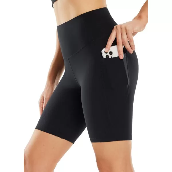 BALEAF 8 Biker Shorts for Women with Pockets High Waisted Yoga Gym Spandex Shorts Side Pocketssoft Black