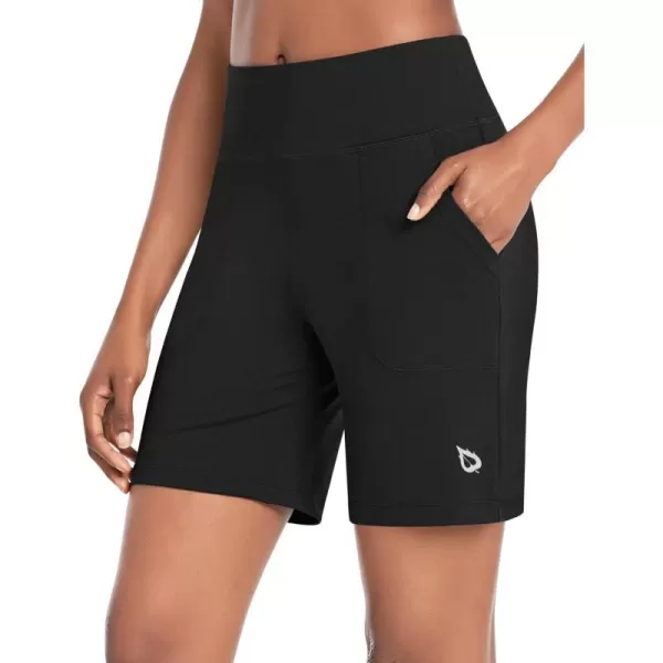 BALEAF Bermuda Shorts for Women High Waisted Athletic Long Running Shorts with PocketsBlack