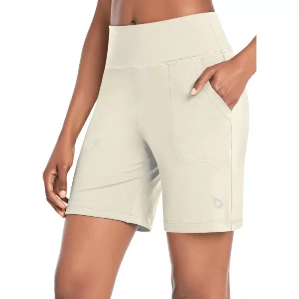 BALEAF Bermuda Shorts for Women High Waisted Athletic Long Running Shorts with PocketsKhaki