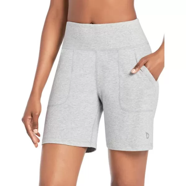 BALEAF Bermuda Shorts for Women High Waisted Athletic Long Running Shorts with PocketsLight Gray