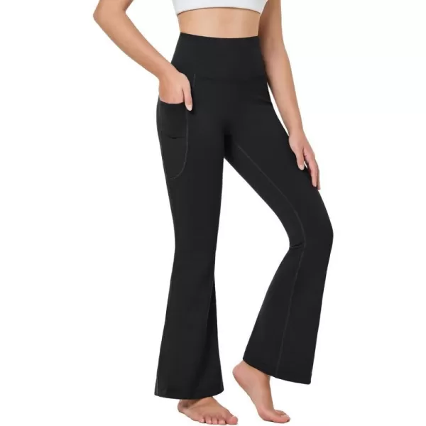 BALEAF Girls Flare Leggings with Pockets High Waist Flared Yoga Pants Tummy Control Bell Bottoms for Girls Yoga DanceBlack