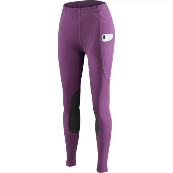 BALEAF Girls Horse Riding Pants Kids Equestrian Breeches KneePatch Youth Schooling Tights Pocket UPF502purple