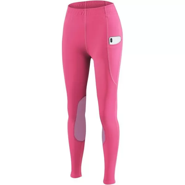 BALEAF Girls Horse Riding Pants Kids Equestrian Breeches KneePatch Youth Schooling Tights Pocket UPF505hot Pink