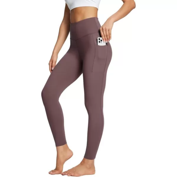 BALEAF Leggings with Pockets for Women Tummy Control Workout High Waisted Athletic 78 Soft Gym Yoga Ankle Pants25 inseam Dark Brown