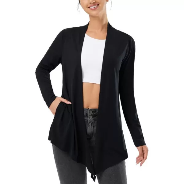 BALEAF Lightweight Summer Cardigan for Women Long Sleeve Thin Open Front Casual Yoga Flowy Cardigan with PocketsBlack