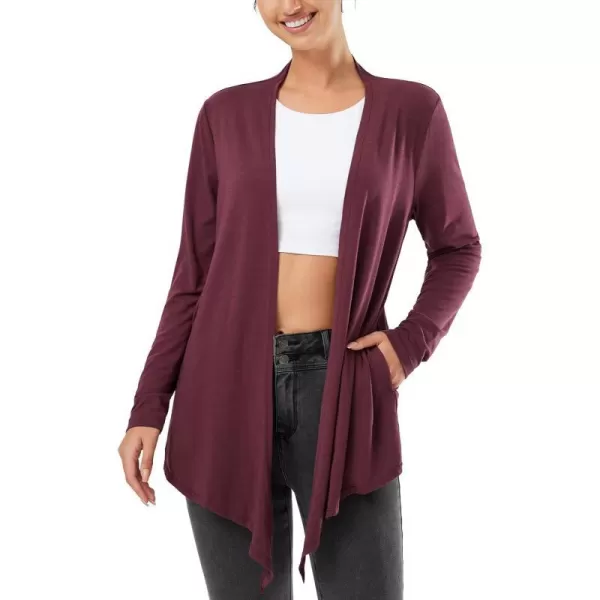 BALEAF Lightweight Summer Cardigan for Women Long Sleeve Thin Open Front Casual Yoga Flowy Cardigan with PocketsWine Red