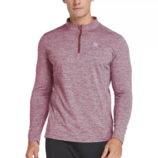 BALEAF Mens 14 Zip Pullover Running Shirts Long Sleeved Tops Back PocketedFleece Lined  Heather Coral