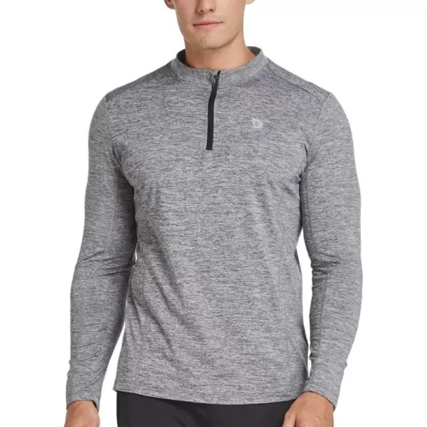 BALEAF Mens 14 Zip Pullover Running Shirts Long Sleeved Tops Back PocketedFleece Lined  Heather Gray