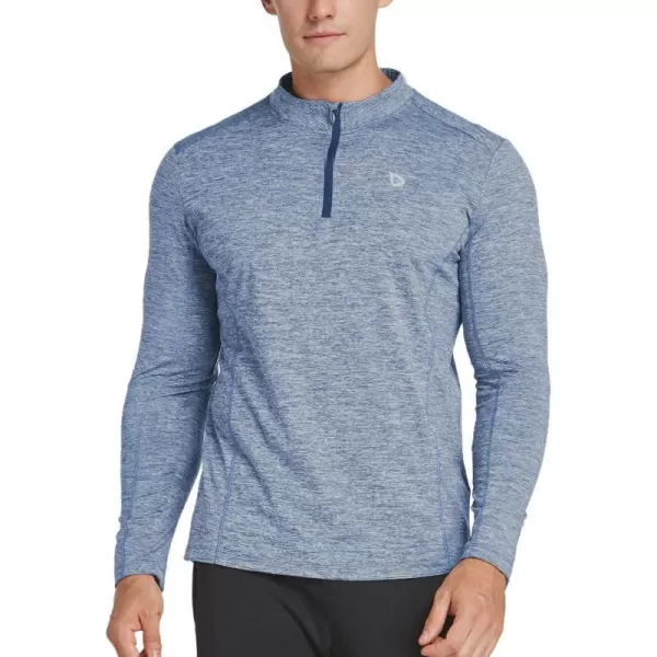 BALEAF Mens 14 Zip Pullover Running Shirts Long Sleeved Tops Back PocketedFleece Lined  Heather Sky Blue