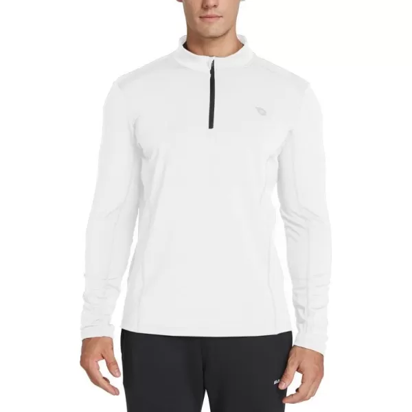 BALEAF Mens 14 Zip Pullover Running Shirts Long Sleeved Tops Back PocketedFleece Lined  White