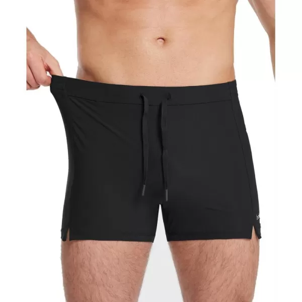 BALEAF Mens 3 Stretchy Swim Trunks Short Square Leg Swim Briefs Quick Dry Board Shorts with Zipper PocketBlack