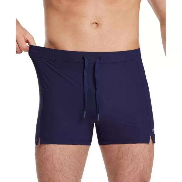 BALEAF Mens 3 Stretchy Swim Trunks Short Square Leg Swim Briefs Quick Dry Board Shorts with Zipper PocketDark Blue