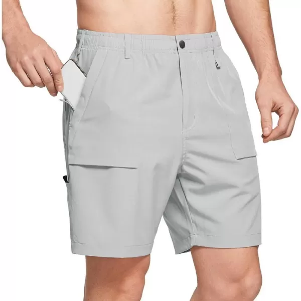 BALEAF Mens 7 Casual Shorts for Summer Elastic Waist Quick Dry Lightweight Short with Cargo Hiking FishingGlacier Gray