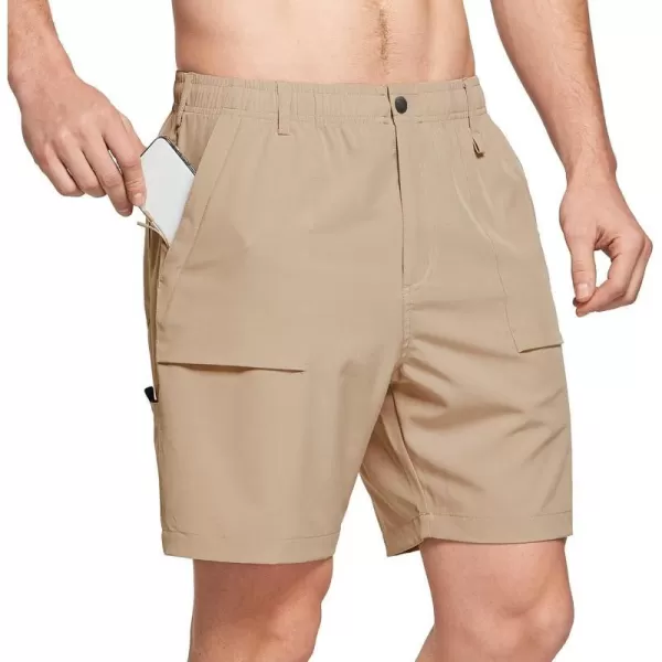 BALEAF Mens 7 Casual Shorts for Summer Elastic Waist Quick Dry Lightweight Short with Cargo Hiking FishingKhaki