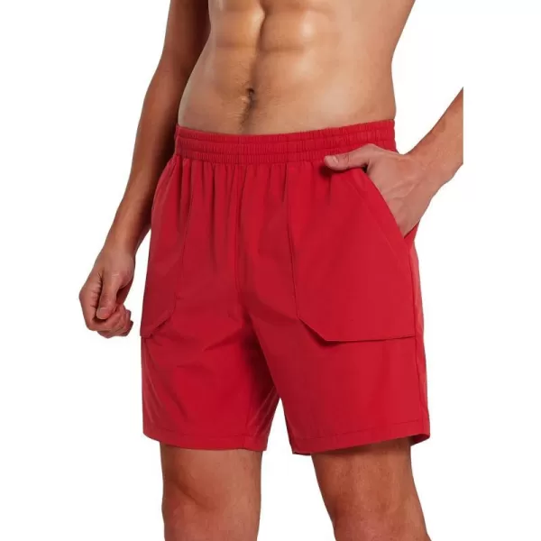 BALEAF Mens 7 Hiking Shorts No Liner Running Workout Quick Dry 2 Zipper Pockets Water ResistantRed